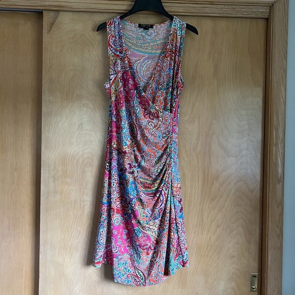 Lauren Ralph Lauren Womens Multicolor Paisley Floral Dress Size Petite Large - Picture 1 of 10